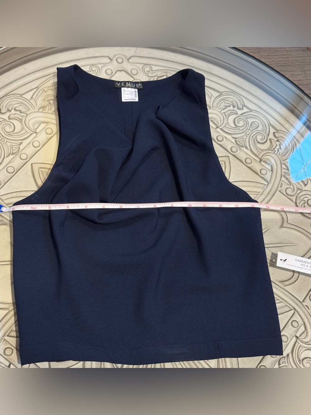 Venus NWT Navy 2 Piece Suit Set Wide Leg Pants Chic Elegant Outfit | Size 4 - Picture 12 of 16